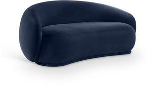 Meridian Furniture Emery Curved Velvet Sofa with Deep Cushioned Seating and Rounded Arms for Modern Living Rooms Navy 77 inches 44044Navy-L