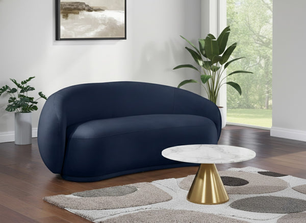 Meridian Furniture Emery Curved Velvet Sofa with Deep Cushioned Seating and Rounded Arms for Modern Living Rooms Navy 77 inches 44044Navy-L
