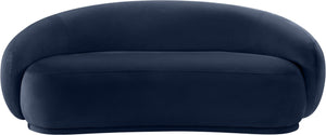 Meridian Furniture Emery Curved Velvet Sofa with Deep Cushioned Seating and Rounded Arms for Modern Living Rooms Navy 77 inches 44044Navy-L