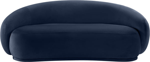 Meridian Furniture Emery Curved Velvet Sofa with Deep Cushioned Seating and Rounded Arms for Modern Living Rooms Navy 77 inches 44044Navy-L
