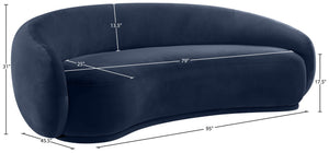 Meridian Furniture Emery Curved Velvet Sofa with Deep Cushioned Seating and Rounded Arms for Modern Living Rooms Navy 95 inches 44044Navy-S