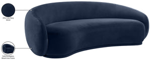 Meridian Furniture Emery Curved Velvet Sofa with Deep Cushioned Seating and Rounded Arms for Modern Living Rooms Navy 95 inches 44044Navy-S