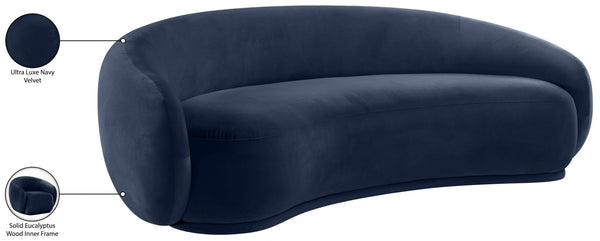 Meridian Furniture Emery Curved Velvet Sofa with Deep Cushioned Seating and Rounded Arms for Modern Living Rooms Navy 95 inches 44044Navy-S