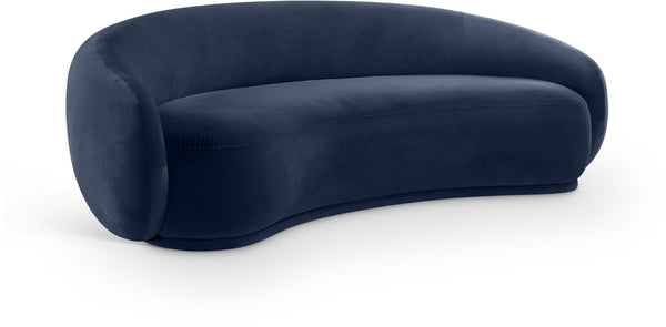 Meridian Furniture Emery Curved Velvet Sofa with Deep Cushioned Seating and Rounded Arms for Modern Living Rooms Navy 95 inches 44044Navy-S