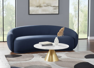 Meridian Furniture Emery Curved Velvet Sofa with Deep Cushioned Seating and Rounded Arms for Modern Living Rooms Navy 95 inches 44044Navy-S