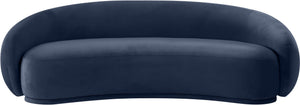 Meridian Furniture Emery Curved Velvet Sofa with Deep Cushioned Seating and Rounded Arms for Modern Living Rooms Navy 95 inches 44044Navy-S
