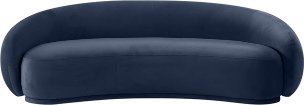 Meridian Furniture Emery Curved Velvet Sofa with Deep Cushioned Seating and Rounded Arms for Modern Living Rooms Navy 95 inches 44044Navy-S