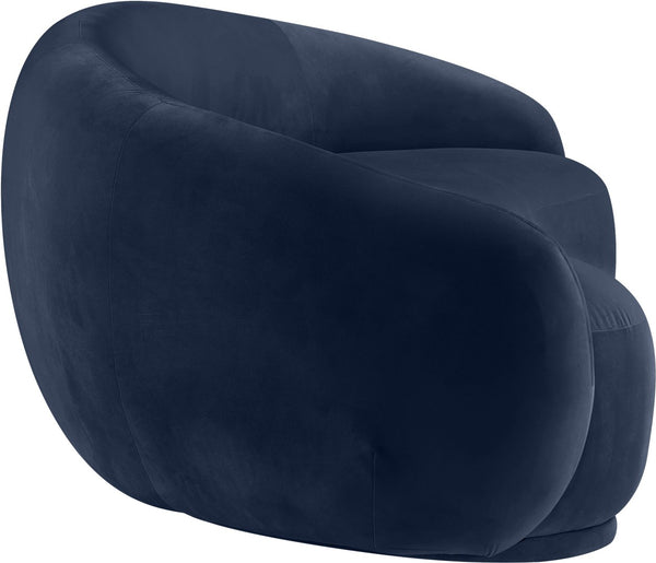 Meridian Furniture Emery Curved Velvet Sofa with Deep Cushioned Seating and Rounded Arms for Modern Living Rooms Navy 95 inches 44044Navy-S