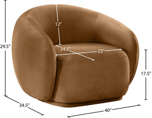Meridian Furniture Emery Plush Velvet Accent Chair with Curved Eucalyptus Frame for Modern Living Room Comfort Saddle 44044Saddle-C