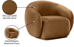 Meridian Furniture Emery Plush Velvet Accent Chair with Curved Eucalyptus Frame for Modern Living Room Comfort Saddle 44044Saddle-C