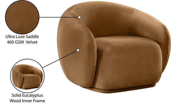 Meridian Furniture Emery Plush Velvet Accent Chair with Curved Eucalyptus Frame for Modern Living Room Comfort Saddle 44044Saddle-C