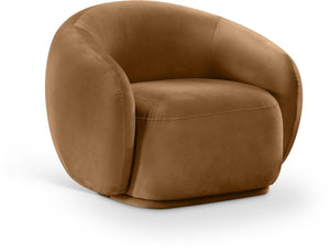 Meridian Furniture Emery Plush Velvet Accent Chair with Curved Eucalyptus Frame for Modern Living Room Comfort Saddle 44044Saddle-C
