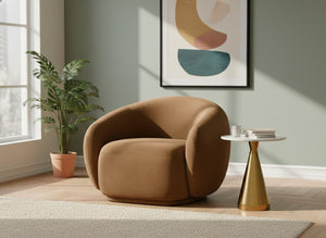 Meridian Furniture Emery Plush Velvet Accent Chair with Curved Eucalyptus Frame for Modern Living Room Comfort Saddle 44044Saddle-C