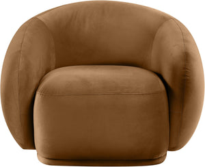 Meridian Furniture Emery Plush Velvet Accent Chair with Curved Eucalyptus Frame for Modern Living Room Comfort Saddle 44044Saddle-C