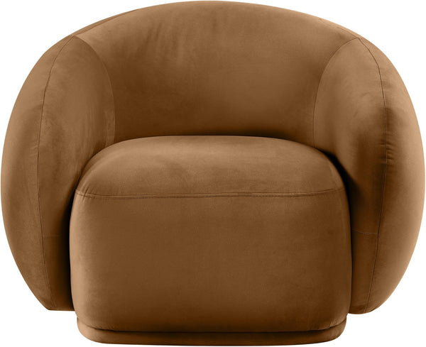 Meridian Furniture Emery Plush Velvet Accent Chair with Curved Eucalyptus Frame for Modern Living Room Comfort Saddle 44044Saddle-C
