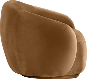 Meridian Furniture Emery Plush Velvet Accent Chair with Curved Eucalyptus Frame for Modern Living Room Comfort Saddle 44044Saddle-C