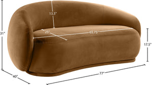 Meridian Furniture Emery Curved Velvet Sofa with Deep Cushioned Seating and Rounded Arms for Modern Living Rooms Saddle 77 inches 44044Saddle-L