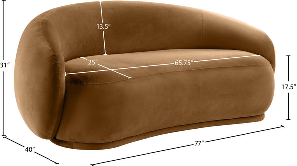 Meridian Furniture Emery Curved Velvet Sofa with Deep Cushioned Seating and Rounded Arms for Modern Living Rooms Saddle 77 inches 44044Saddle-L