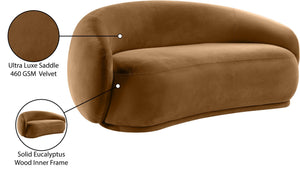 Meridian Furniture Emery Curved Velvet Sofa with Deep Cushioned Seating and Rounded Arms for Modern Living Rooms Saddle 77 inches 44044Saddle-L