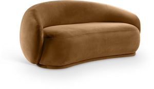 Meridian Furniture Emery Curved Velvet Sofa with Deep Cushioned Seating and Rounded Arms for Modern Living Rooms Saddle 77 inches 44044Saddle-L