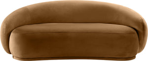 Meridian Furniture Emery Curved Velvet Sofa with Deep Cushioned Seating and Rounded Arms for Modern Living Rooms Saddle 77 inches 44044Saddle-L