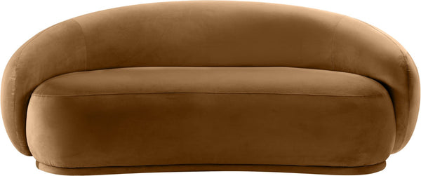 Meridian Furniture Emery Curved Velvet Sofa with Deep Cushioned Seating and Rounded Arms for Modern Living Rooms Saddle 77 inches 44044Saddle-L