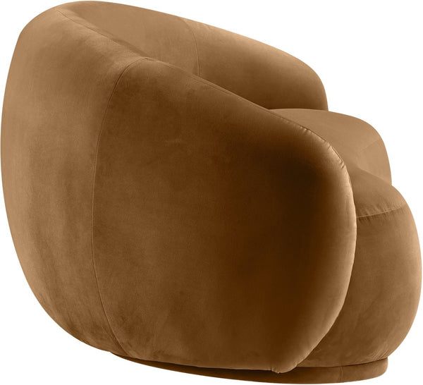Meridian Furniture Emery Curved Velvet Sofa with Deep Cushioned Seating and Rounded Arms for Modern Living Rooms Saddle 77 inches 44044Saddle-L