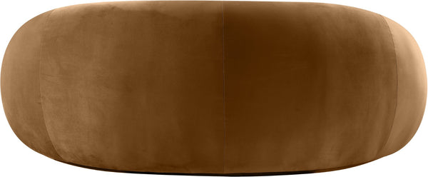 Meridian Furniture Emery Curved Velvet Sofa with Deep Cushioned Seating and Rounded Arms for Modern Living Rooms Saddle 77 inches 44044Saddle-L