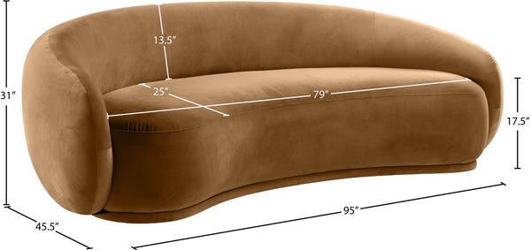 Meridian Furniture Emery Curved Velvet Sofa with Deep Cushioned Seating and Rounded Arms for Modern Living Rooms Saddle 95 inches 44044Saddle-S
