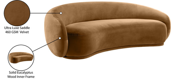 Meridian Furniture Emery Curved Velvet Sofa with Deep Cushioned Seating and Rounded Arms for Modern Living Rooms Saddle 95 inches 44044Saddle-S