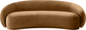 Meridian Furniture Emery Curved Velvet Sofa with Deep Cushioned Seating and Rounded Arms for Modern Living Rooms Saddle 95 inches 44044Saddle-S