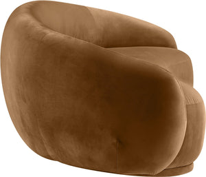 Meridian Furniture Emery Curved Velvet Sofa with Deep Cushioned Seating and Rounded Arms for Modern Living Rooms Saddle 95 inches 44044Saddle-S