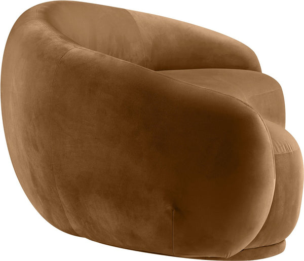 Meridian Furniture Emery Curved Velvet Sofa with Deep Cushioned Seating and Rounded Arms for Modern Living Rooms Saddle 95 inches 44044Saddle-S