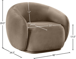 Meridian Furniture Emery Plush Velvet Accent Chair with Curved Eucalyptus Frame for Modern Living Room Comfort Taupe 44044Taupe-C