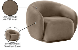 Meridian Furniture Emery Plush Velvet Accent Chair with Curved Eucalyptus Frame for Modern Living Room Comfort Taupe 44044Taupe-C