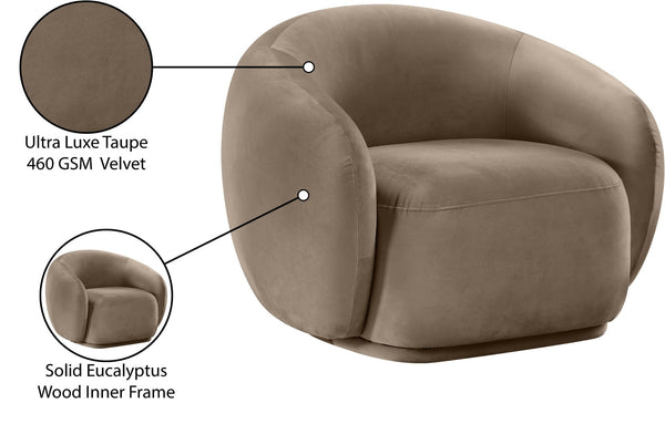 Meridian Furniture Emery Plush Velvet Accent Chair with Curved Eucalyptus Frame for Modern Living Room Comfort Taupe 44044Taupe-C