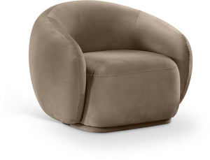 Meridian Furniture Emery Plush Velvet Accent Chair with Curved Eucalyptus Frame for Modern Living Room Comfort Taupe 44044Taupe-C