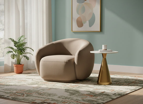 Meridian Furniture Emery Plush Velvet Accent Chair with Curved Eucalyptus Frame for Modern Living Room Comfort Taupe 44044Taupe-C