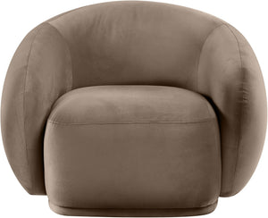 Meridian Furniture Emery Plush Velvet Accent Chair with Curved Eucalyptus Frame for Modern Living Room Comfort Taupe 44044Taupe-C