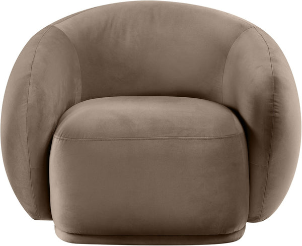 Meridian Furniture Emery Plush Velvet Accent Chair with Curved Eucalyptus Frame for Modern Living Room Comfort Taupe 44044Taupe-C