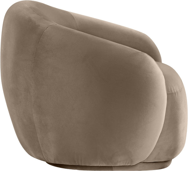 Meridian Furniture Emery Plush Velvet Accent Chair with Curved Eucalyptus Frame for Modern Living Room Comfort Taupe 44044Taupe-C
