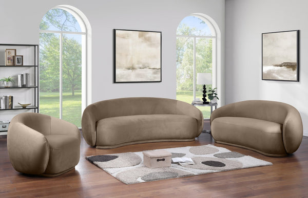Meridian Furniture Emery Plush Velvet Accent Chair with Curved Eucalyptus Frame for Modern Living Room Comfort Taupe 44044Taupe-C