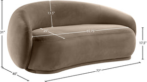 Meridian Furniture Emery Curved Velvet Sofa with Deep Cushioned Seating and Rounded Arms for Modern Living Rooms Taupe 77 inches 44044Taupe-L