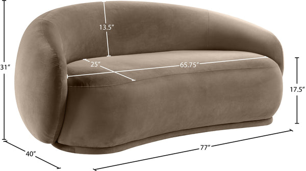 Meridian Furniture Emery Curved Velvet Sofa with Deep Cushioned Seating and Rounded Arms for Modern Living Rooms Taupe 77 inches 44044Taupe-L