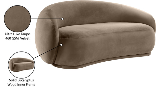 Meridian Furniture Emery Curved Velvet Sofa with Deep Cushioned Seating and Rounded Arms for Modern Living Rooms Taupe 77 inches 44044Taupe-L