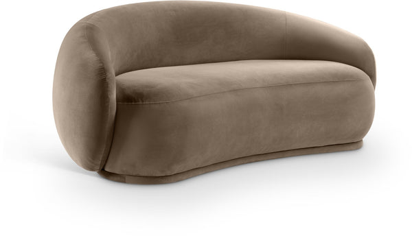 Meridian Furniture Emery Curved Velvet Sofa with Deep Cushioned Seating and Rounded Arms for Modern Living Rooms Taupe 77 inches 44044Taupe-L