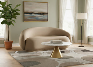 Meridian Furniture Emery Curved Velvet Sofa with Deep Cushioned Seating and Rounded Arms for Modern Living Rooms Taupe 77 inches 44044Taupe-L