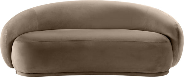 Meridian Furniture Emery Curved Velvet Sofa with Deep Cushioned Seating and Rounded Arms for Modern Living Rooms Taupe 77 inches 44044Taupe-L