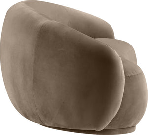 Meridian Furniture Emery Curved Velvet Sofa with Deep Cushioned Seating and Rounded Arms for Modern Living Rooms Taupe 77 inches 44044Taupe-L