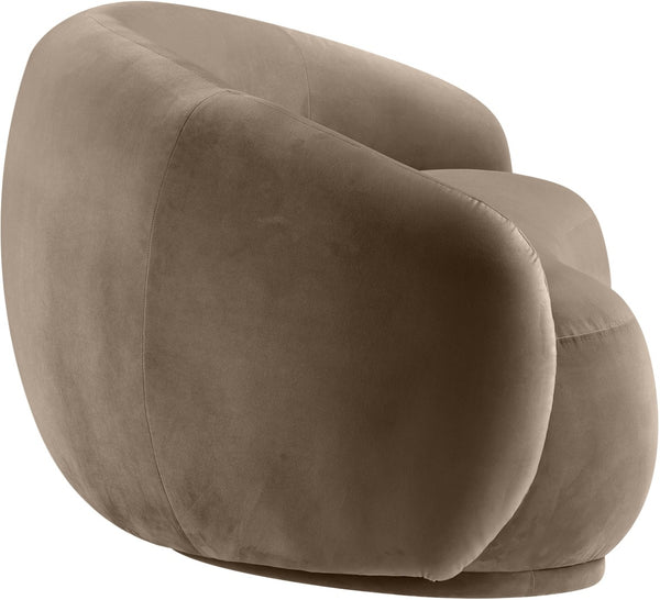 Meridian Furniture Emery Curved Velvet Sofa with Deep Cushioned Seating and Rounded Arms for Modern Living Rooms Taupe 77 inches 44044Taupe-L